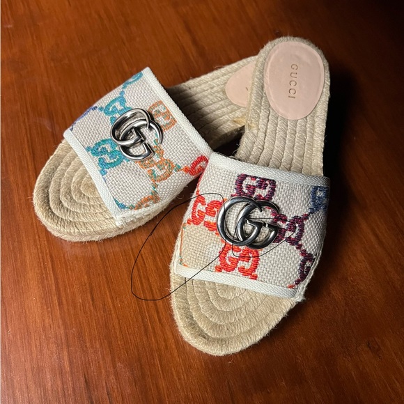 Gucci multi color espadrille slide sandals 36 - Picture 3 of 9